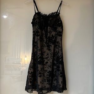 Black lace sheer mini slip dress. Size: small